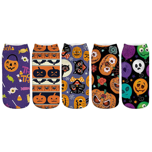 Plus Size 3D Halloween Quarter Socks(5 Pairs)