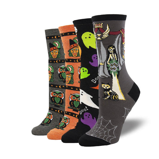 Plus Size Witch Ghost Halloween Crew Socks(4 Pairs)