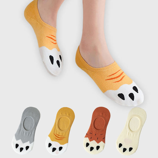 Plus Size Cat Footprints No Show Socks(5 Pairs)