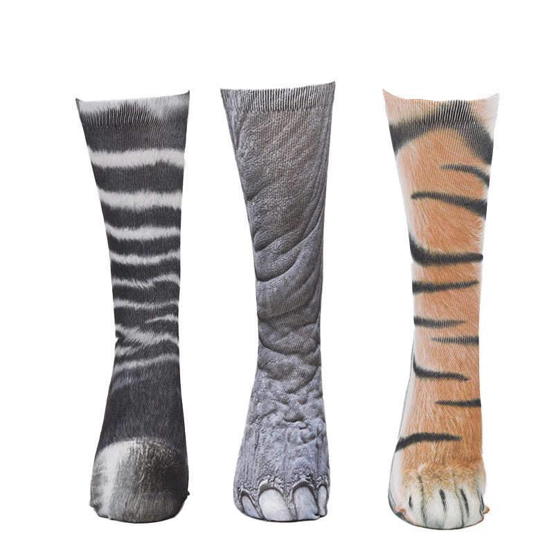 Plus Size Zebra Elephant Tiger Paws Quarter Socks(3 Pairs)