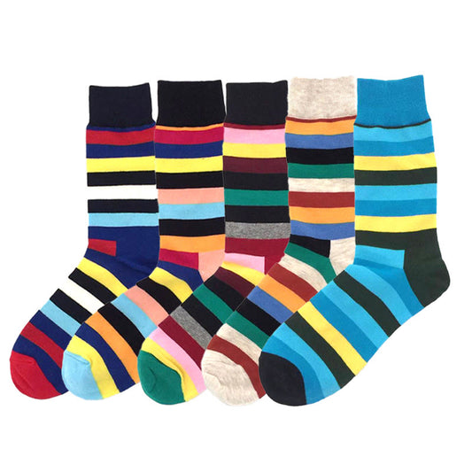 Plus Size Color Stripes Quarter Socks(5 Pairs)
