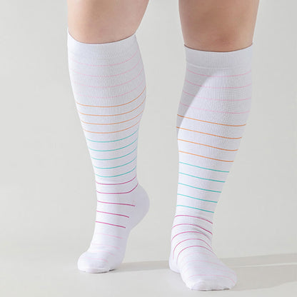 Plus Size Colorful Pinstripes Compression Socks(3 Pairs)