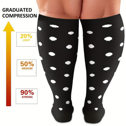 Plus Size White Stripes Compression Socks(3 Pairs)