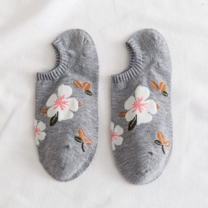 Plus Size Soft Flowers No Show Socks(10 Pairs)