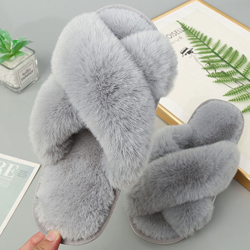 Plus Size Plush Cross Strap Slippers