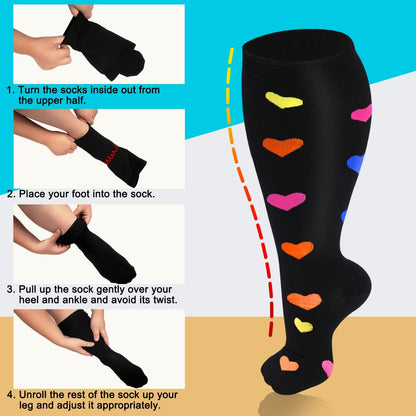 2XL-7XL Skin Heart Dot Plus Size Compression Socks(3 Pairs)