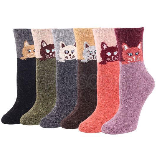 Cat Warm Winter Wool Quarter Socks(6 Pairs)