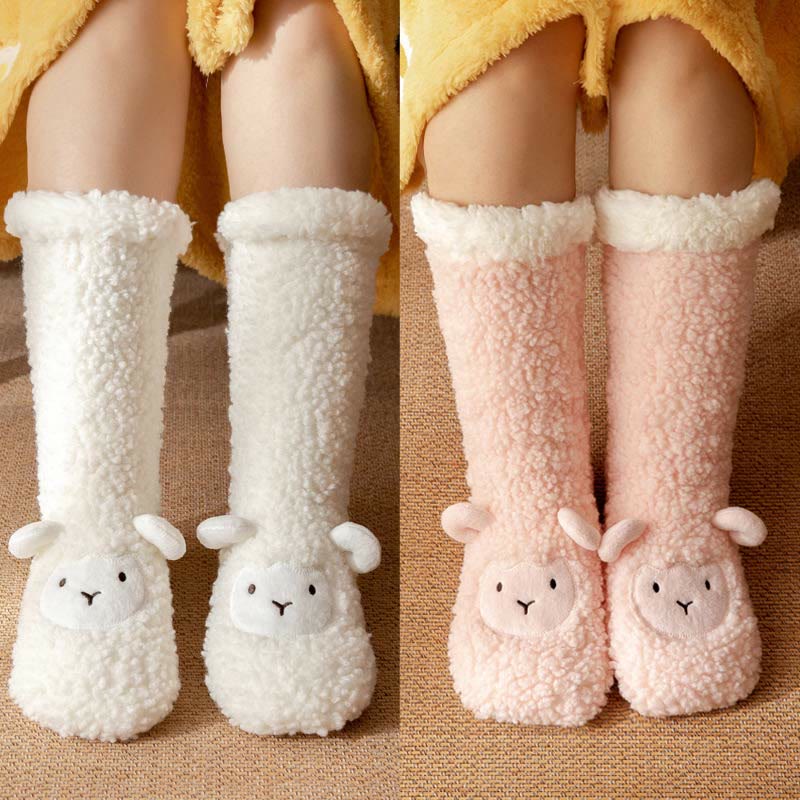 Lamb Design Coral Fleece Winter Slipper Socks