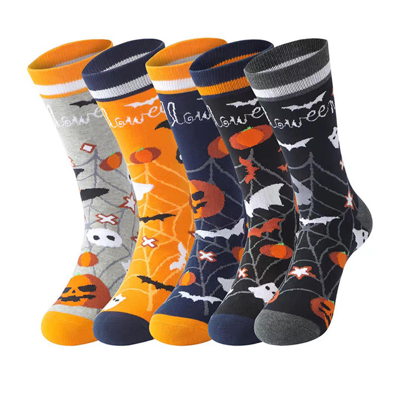 Plus Size Halloween Pumpkin Cotton Crew Socks(5 Pairs)