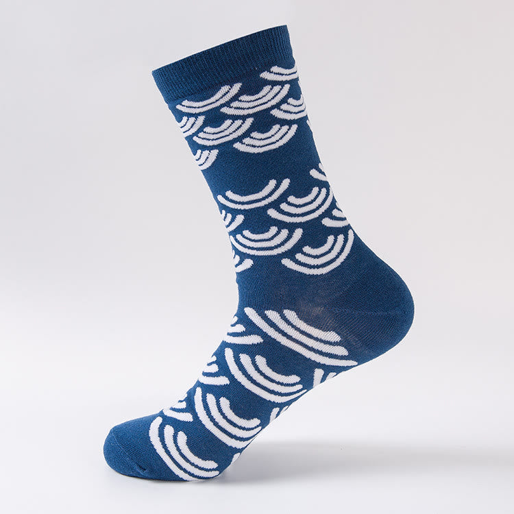 Plus Size Blue Oyster Crew Socks(5 Pairs)