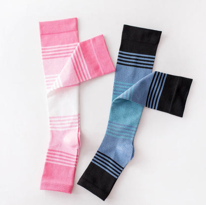 Mixed Color Striped Open Toe Compression Socks