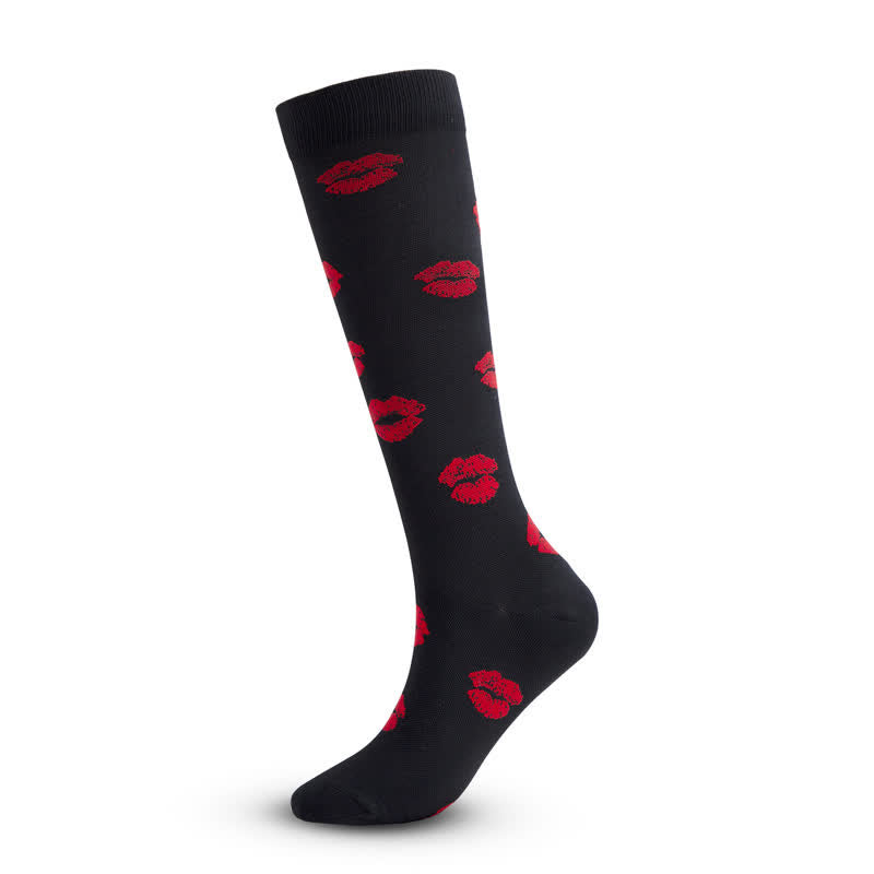 Red Heart&Lip Print Compression Socks(3 Pairs)