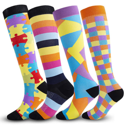 Colorful Puzzle Compression Socks(4 Pairs)