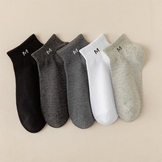 Plus Size Solid Cotton Ankle Socks(5 Pairs)