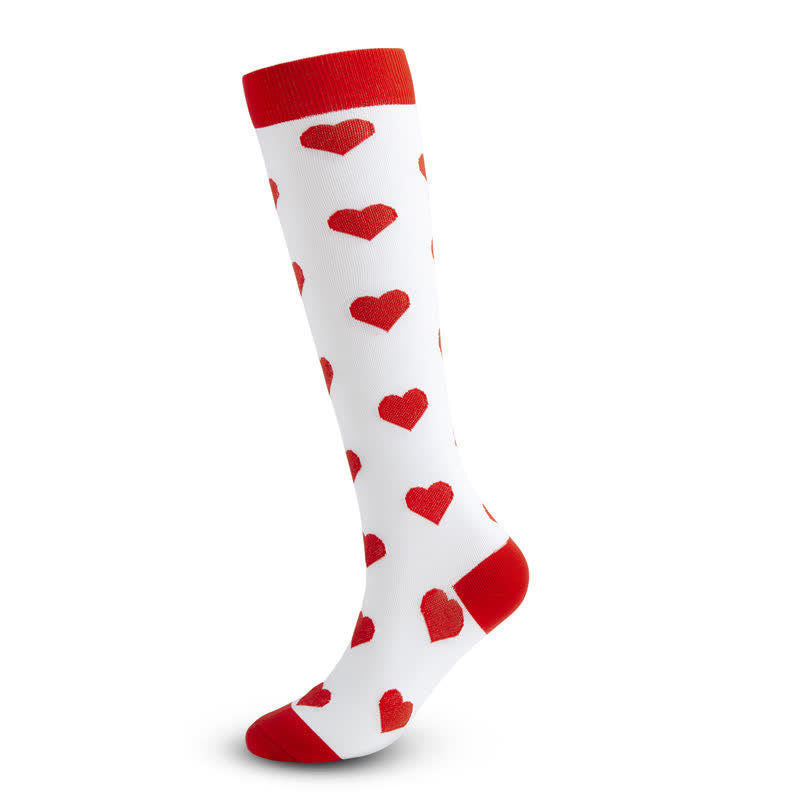 Red Heart&Lip Print Compression Socks(3 Pairs)