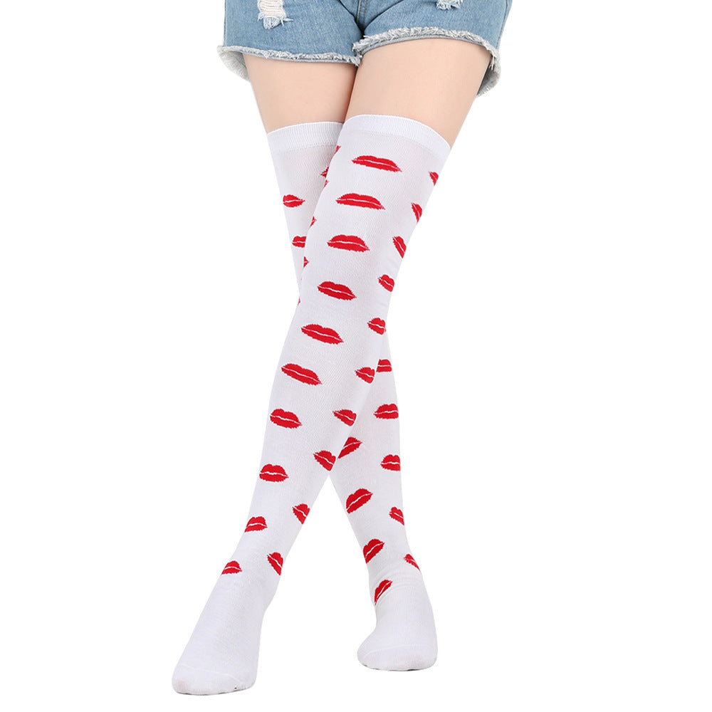 Red Lips Party Thigh High Socks(5 Pairs)