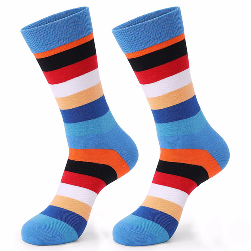 Colorful Striped Cotton Novelty Crew Socks(5 Pairs)