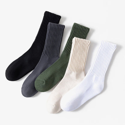 Plus Size Solid Color Stripes Quarter Socks(5 Pairs)