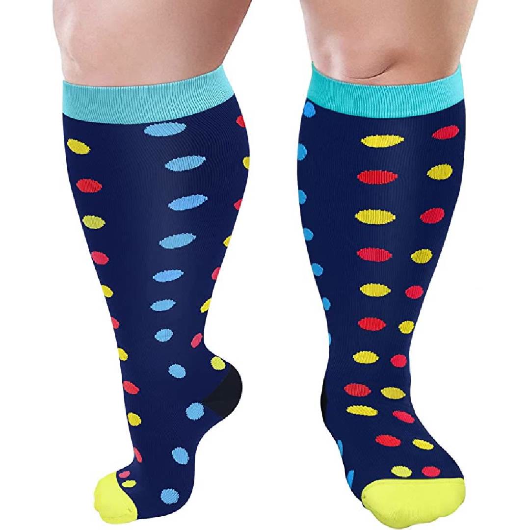 Blue Dot Heart Plus Size Compression Socks(3 Pairs)