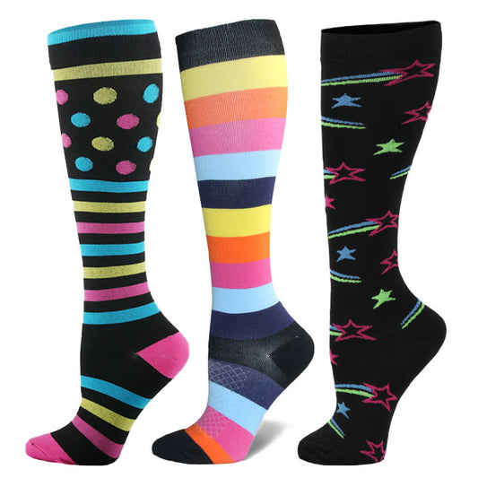 Colorful Stripes Plus Size Compression Socks(3 Pairs)