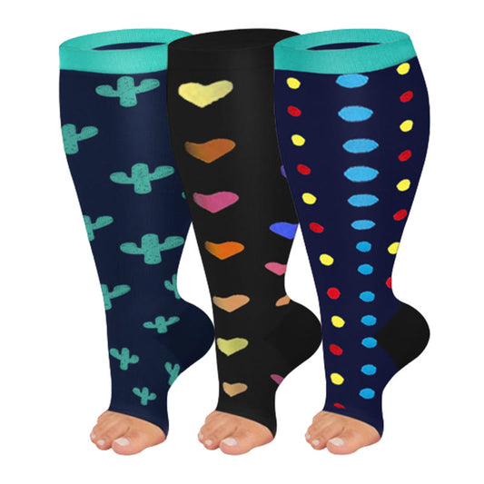 Plus Size Open Toe Breathable Compression Socks(3 Pairs)