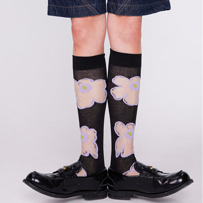 Purple Floral Pattern Glass Sheer Socks