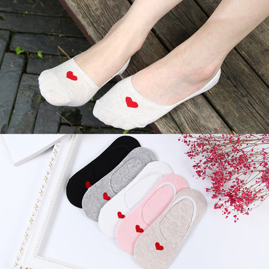 Small Heart Solid Color No Show Socks(10 Pairs)