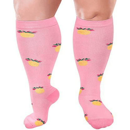 Pineapple Electrocardiogram Plus Size Compression Socks(3 Pairs)