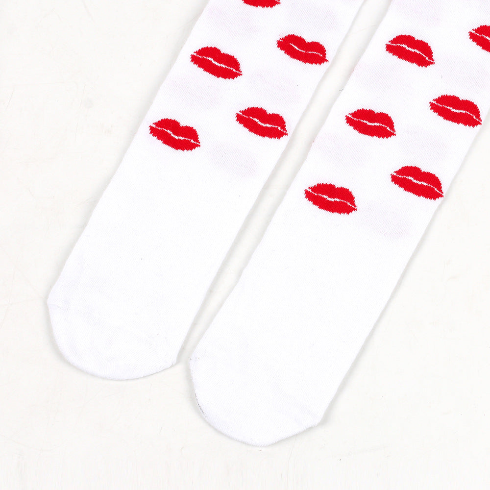 Red Lips Party Thigh High Socks(5 Pairs)