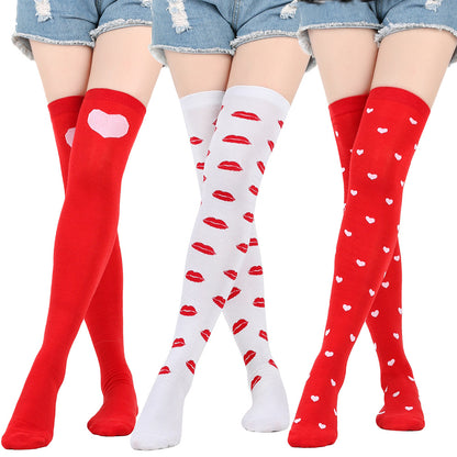 Red Lips Party Thigh High Socks(5 Pairs)