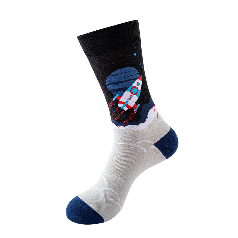 Plus Size Rocket Pattern Crew Socks(5 Pairs)