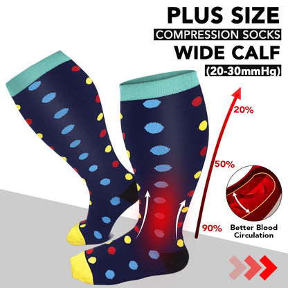 Blue Dot Heart Plus Size Compression Socks(3 Pairs)