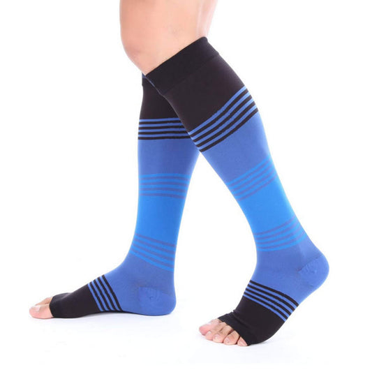 Mixed Color Striped Open Toe Compression Socks