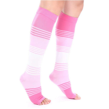 Mixed Color Striped Open Toe Compression Socks