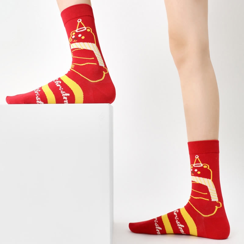 Christmas Fancy Design Soft Crew Socks(5 Pairs)
