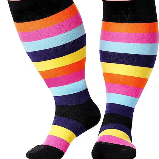 Plus Size Rainbow Print Compression Socks(3 Pairs)