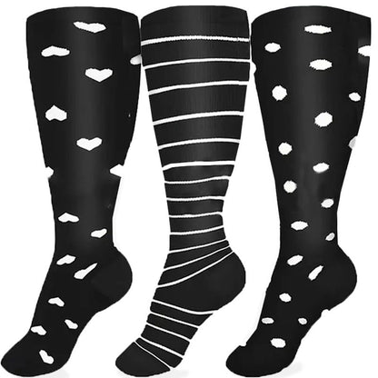 Plus Size White Stripes Compression Socks(3 Pairs)