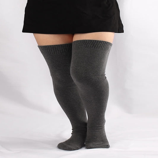 Plus Size Dark Grey Thigh High Socks