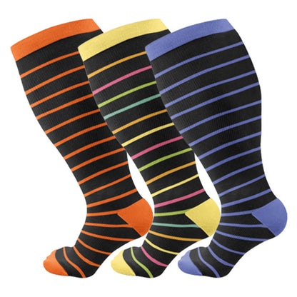 Plus Size Colorful Striped Compression Socks(3 Pairs)
