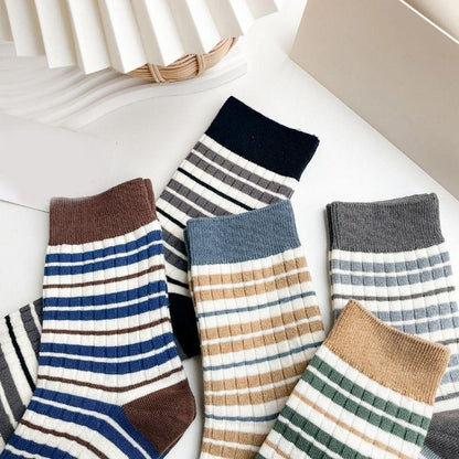 Plus Size Striped Color Block Quarter Socks(5 Pairs)