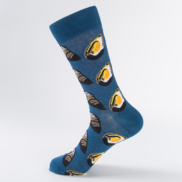 Plus Size Blue Oyster Crew Socks(5 Pairs)