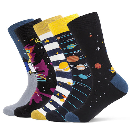 Plus Size Cosmic Planet Crew Socks(5 Pairs)