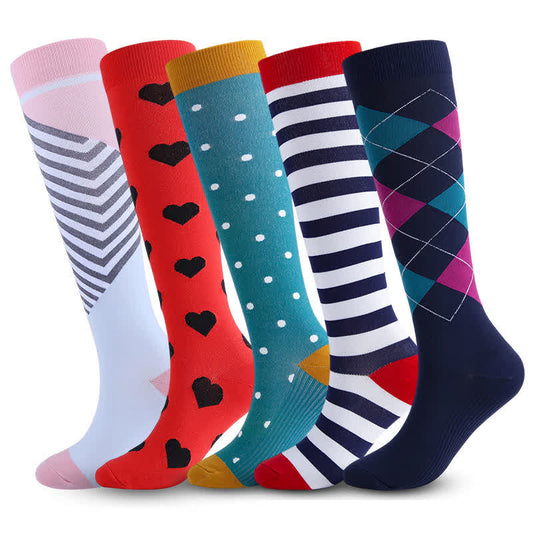 Colored Rhombus Compression Socks(5 Pairs)