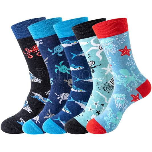 Plus Size Underwater World Crew Socks(5 Pairs)