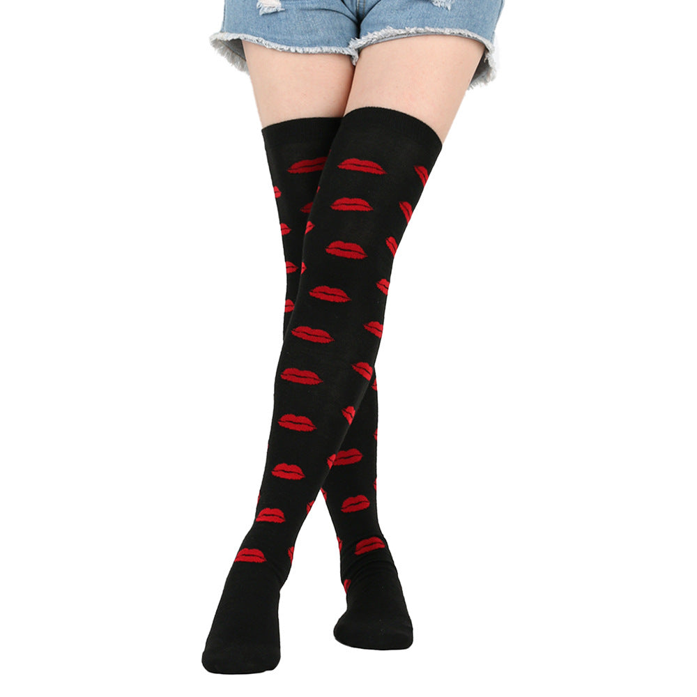 Red Lips Party Thigh High Socks(5 Pairs)