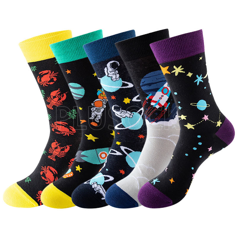 Plus Size Rocket Pattern Crew Socks(5 Pairs)