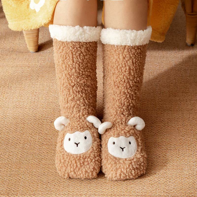 Lamb Design Coral Fleece Winter Slipper Socks