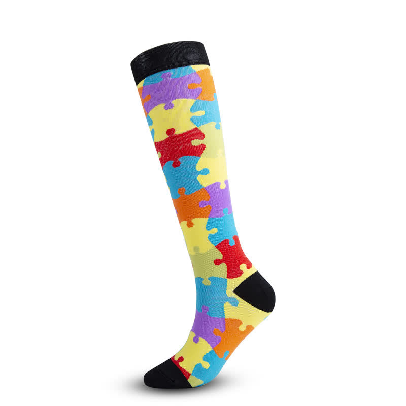 Colorful Puzzle Compression Socks(4 Pairs)