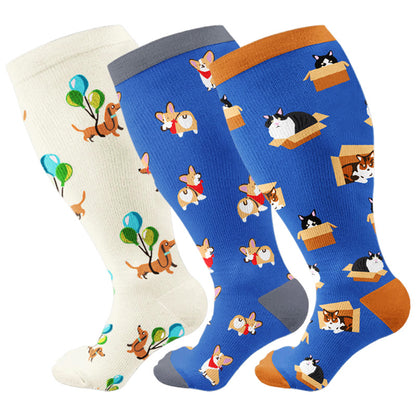 Plus Size Cute Dog Cat Compression Socks(3 Pairs)