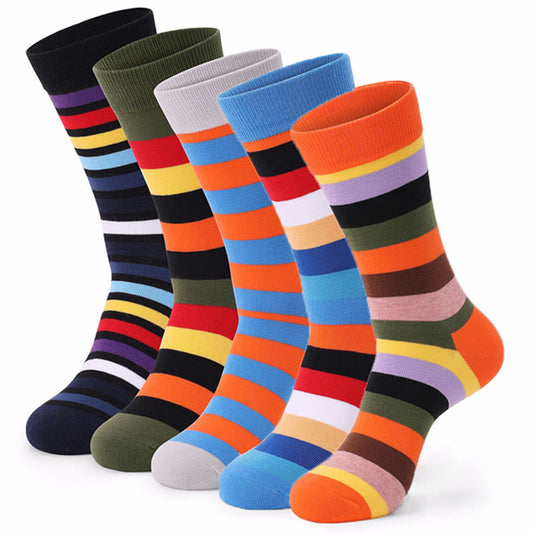 Colorful Striped Cotton Novelty Crew Socks(5 Pairs)